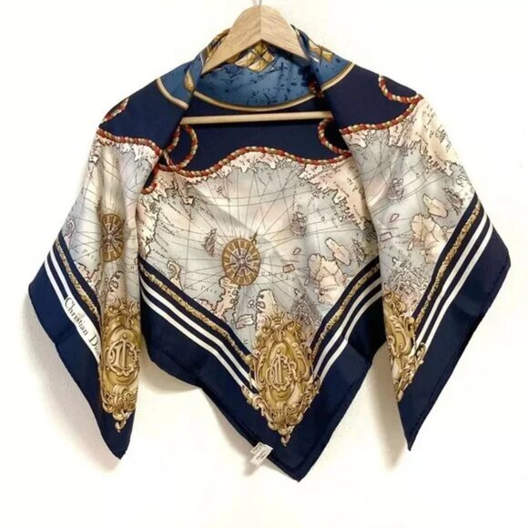 Dior Accessories - 100% Authentic DIOR/ChristianDior Dark Navy Brown Multi Scarf 119-12224